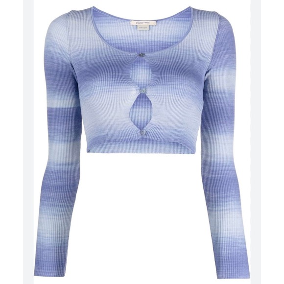 PALOMA WOOL Sweater Womens Medium Blue Sauce Button Ribbed Knit Cropped Top NWT - Picture 3 of 16